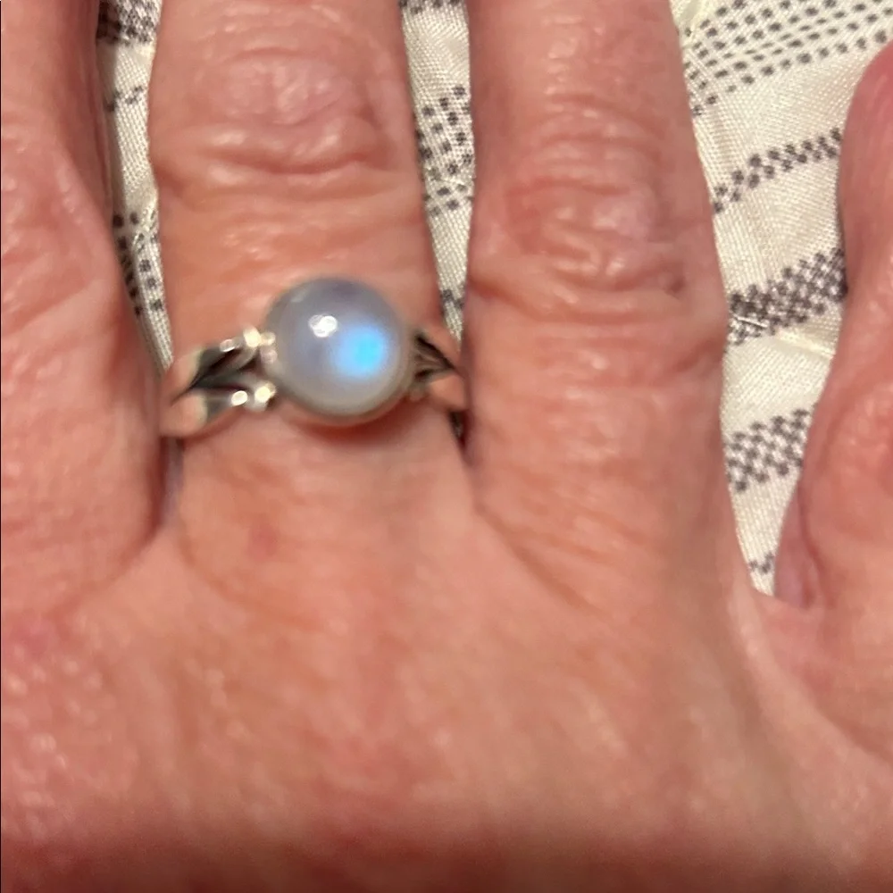Luminous Silver Moonstone Ring. Sterling silver band. Size 8 8 1/2.
